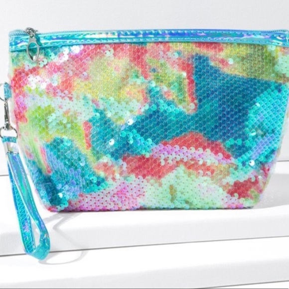 NEW! Mermaid Rainbow Sequin Sparkly Quality Essentials Wristlet Make Up Bag - Picture 1 of 5